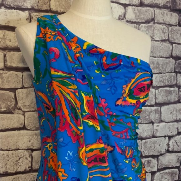 DONATED✨HPx2✨ Ralph Lauren One-Shoulder Multi-colored Dress Size 8 💙💗💛💚 - Picture 2 of 11